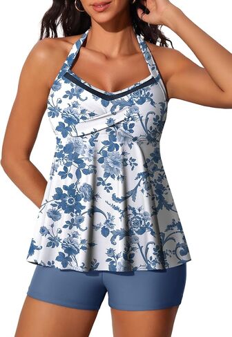 الصيف Mae Halter Tankini Swimsuits للنساء 2025 البطن 2 قطعة بدلة السباحة بدلة عالية الخصر مع السراويل القصيرة in Saudi Arabia