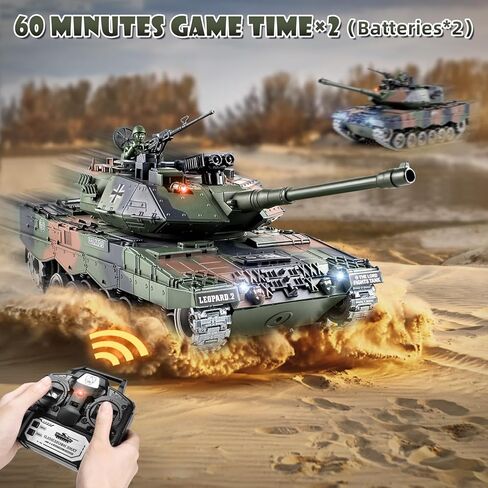 1:18 دبابة RC، 2.4 جيجا هرتز معدن ألماني ليوبارد II نموذج التحكم عن بعد، دبابة عسكرية RC مركبة تطلق BBS وقنابل الماء، لعبة الجيش للبالغين والأطفال مع الدخان والأضواء والصوت والارتداد in Kuwait