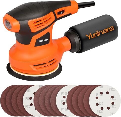 5-Inch Orbital Sander, 2.5 Amp Motor, 15 Pcs Sanding Disc Set, 6-Speed Control (6000-13000 OPM), Efficient Dust Collection for Superior Sanding and Polishing in Saudi Arabia