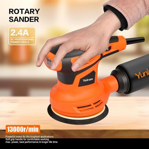 5-Inch Orbital Sander, 2.5 Amp Motor, 15 Pcs Sanding Disc Set, 6-Speed Control (6000-13000 OPM), Efficient Dust Collection for Superior Sanding and Polishing in Saudi Arabia