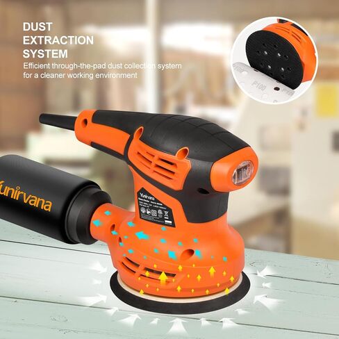 5-Inch Orbital Sander, 2.5 Amp Motor, 15 Pcs Sanding Disc Set, 6-Speed Control (6000-13000 OPM), Efficient Dust Collection for Superior Sanding and Polishing in Saudi Arabia
