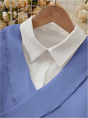 OYOANGLE Women's Tie Back Button Down Wrap Blouse Collared Neck Long Sleeve Casual 2 in 1 Shirt Tops in Saudi Arabia