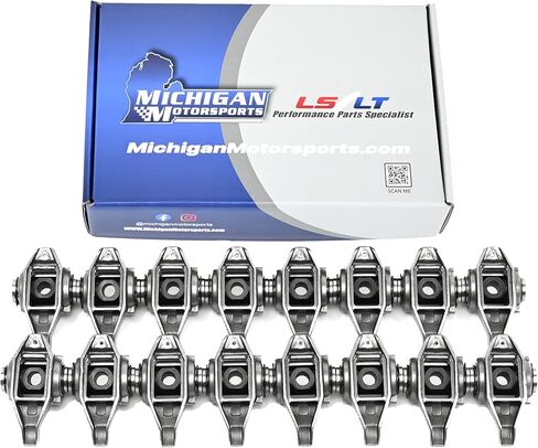 Michigan Motorsports LS1 Rocker Arms مع تم تثبيت trunnions المطورة - يناسب 4.8L 5.3L 5.7L 6.0L LS - أداء Valvetrain المحسن - مجموعة من 16 (لم يتم تضمين البراغي) in Kuwait