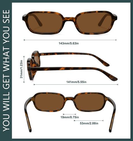 WOWSUN Retro Rectangle Sunglasses Womens Small Trendy 90s Sun Glasses Sunnies UV400 Protection in Kuwait