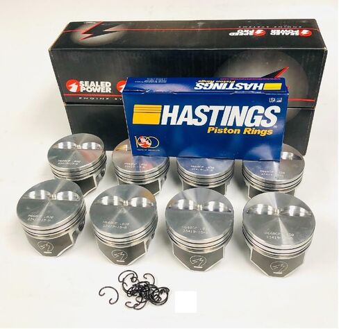 Hypereutectic Flat Top 2VR coated skirt Pistons & Moly Top Rings compatible with 1962-69 Chevy SBC 327. Click size needed before adding to cart! (+.030 4.030" bore diameter) in Saudi Arabia
