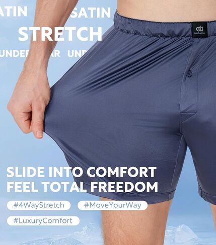 David Archy Stretch Satin Boxers للرجال ، والشعور بالملاكمة الحريرية ، والملابس الداخلية للرجال الفضفاضة للنوم 3 عبوة in Saudi Arabia