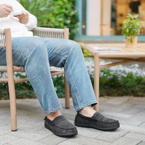 Men's Moccasin Slippers with Memory Foam for Indoor/Outdoor, Breathable Knit House Shoes with Nonslip Rubber Sole in Kuwait