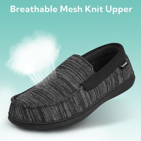 Men's Moccasin Slippers with Memory Foam for Indoor/Outdoor, Breathable Knit House Shoes with Nonslip Rubber Sole in Kuwait