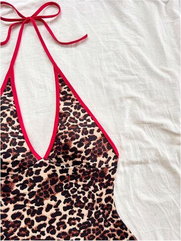 SOLY HUX Women's Leopard Halter Rompers Y2k Cheetah Print Sexy V Neck Sleeveless Layered Ruffle Short Jumpsuit Clubwear in Saudi Arabia