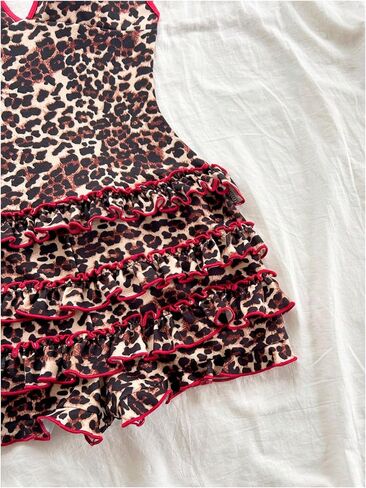 SOLY HUX Women's Leopard Halter Rompers Y2k Cheetah Print Sexy V Neck Sleeveless Layered Ruffle Short Jumpsuit Clubwear in Saudi Arabia