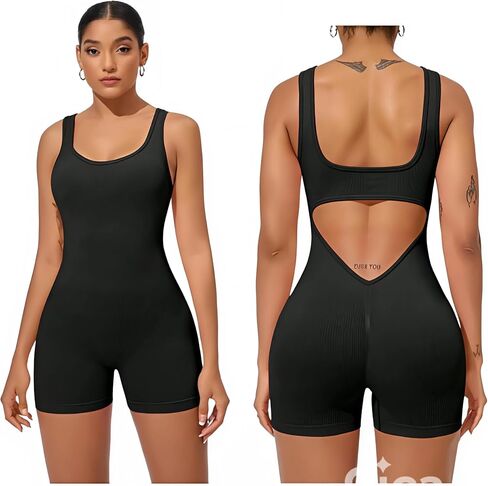 One Piece Workout Jumpsuits for Women – Backless Tummy Control Sleeveless Jumpsuits – Lizvette V Back Scrunch Romper in Saudi Arabia