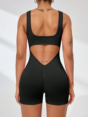 One Piece Workout Jumpsuits for Women – Backless Tummy Control Sleeveless Jumpsuits – Lizvette V Back Scrunch Romper in Saudi Arabia