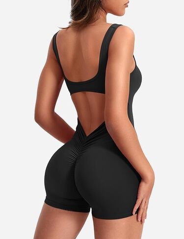 One Piece Workout Jumpsuits for Women – Backless Tummy Control Sleeveless Jumpsuits – Lizvette V Back Scrunch Romper in Saudi Arabia