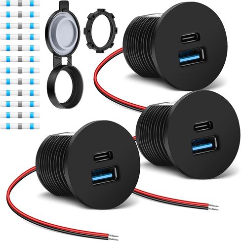 RV USB Outlet 12V/24V Charger Charger ، Dual Pd3.0 و QC3.0 نوع الشاحن السريع من المنافذ C ، ومقبس شحن عالي السرعة 36 واط لـ RV Camper Van Boat Golf Cart ، 1pcs in Kuwait