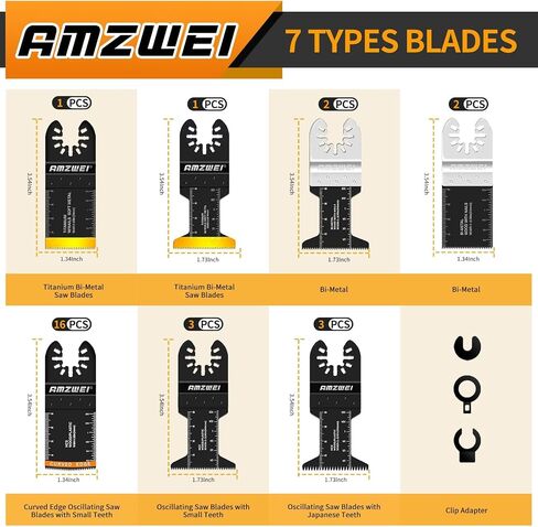 100Pcs Multi Tool Blades, Titanium and HCS Professional Oscillating Saw Blades for Wood Plastic Metal, Curved Edge Oscillating Tool Blades Fit for Dewalt, Milwaukee, Makita, Ryobi, Rockwell in Saudi Arabia