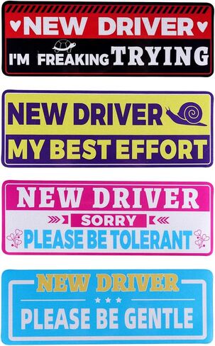 4pcs Student Drivers Magnetic Car Stickers, 8.98x3.19in Novice Driver Stickers Safety Sign Waterproof Magnet Bumper Sticker New Rookie Driver Sign Car Accessories for Metal Vehicle Surface in Saudi Arabia