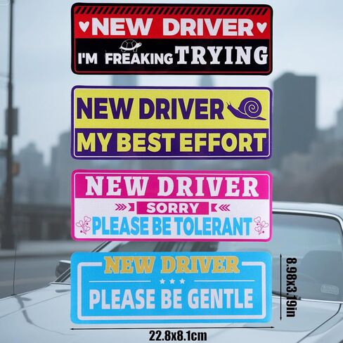 4pcs Student Drivers Magnetic Car Stickers, 8.98x3.19in Novice Driver Stickers Safety Sign Waterproof Magnet Bumper Sticker New Rookie Driver Sign Car Accessories for Metal Vehicle Surface in Saudi Arabia