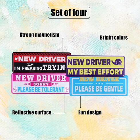 4pcs Student Drivers Magnetic Car Stickers, 8.98x3.19in Novice Driver Stickers Safety Sign Waterproof Magnet Bumper Sticker New Rookie Driver Sign Car Accessories for Metal Vehicle Surface in Saudi Arabia