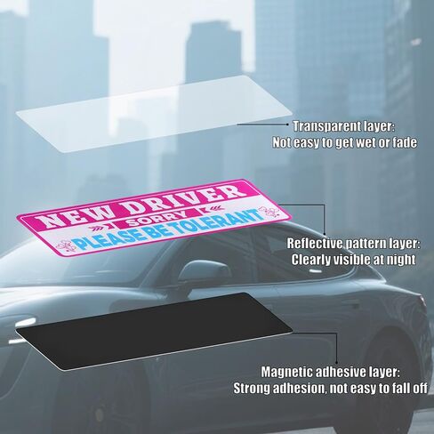 4pcs Student Drivers Magnetic Car Stickers, 8.98x3.19in Novice Driver Stickers Safety Sign Waterproof Magnet Bumper Sticker New Rookie Driver Sign Car Accessories for Metal Vehicle Surface in Saudi Arabia