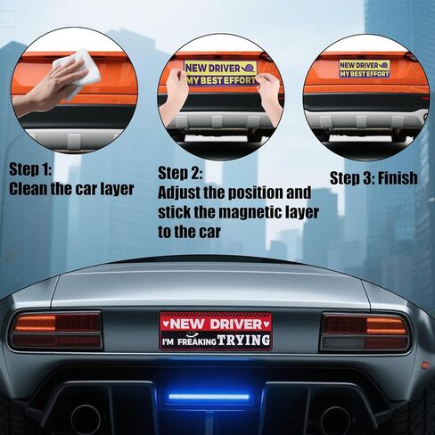 4pcs Student Drivers Magnetic Car Stickers, 8.98x3.19in Novice Driver Stickers Safety Sign Waterproof Magnet Bumper Sticker New Rookie Driver Sign Car Accessories for Metal Vehicle Surface in Saudi Arabia