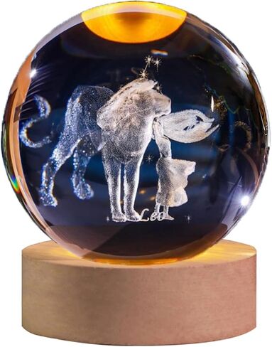 Leo Crystal Ball with Wooden Light Base, 60mm 3D Laser Etched Constellation Glass Sphere Decorative Balls Paperweight Gift in Saudi Arabia