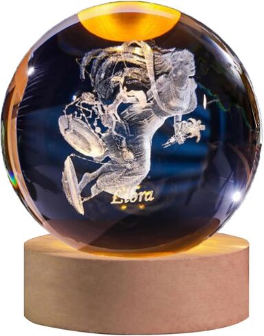 Leo Crystal Ball with Wooden Light Base, 60mm 3D Laser Etched Constellation Glass Sphere Decorative Balls Paperweight Gift in Saudi Arabia