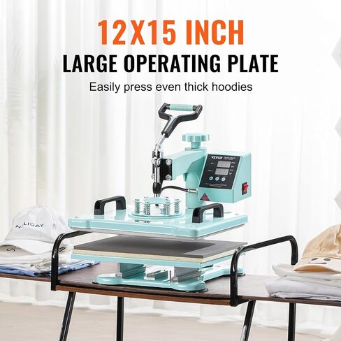 VEVOR 15x15 Heat Press & Hat Heat Press 2 in 1 Machine, Digital Temp&Timer Control, Heat Up Fast & Even - Cap & Shirt Press Combo Machine for Most Hats, T Shirt, Cap, Pillow, Bag, Pad, Hoodie in Saudi Arabia