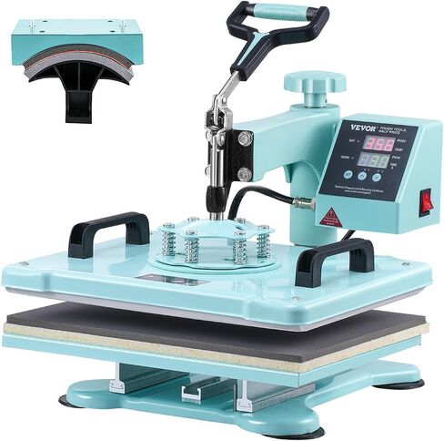 VEVOR 15x15 Heat Press & Hat Heat Press 2 in 1 Machine, Digital Temp&Timer Control, Heat Up Fast & Even - Cap & Shirt Press Combo Machine for Most Hats, T Shirt, Cap, Pillow, Bag, Pad, Hoodie in Saudi Arabia