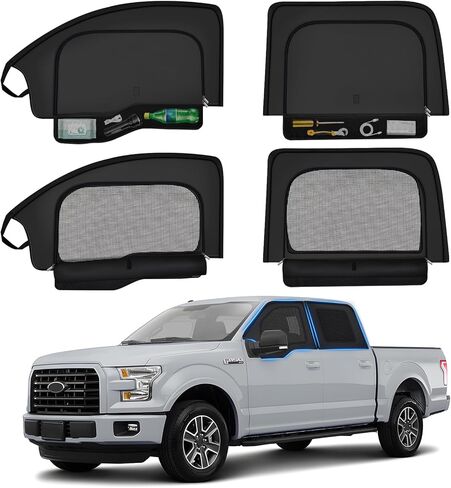ظلال نافذة سيارة Zatooto Ford F-150 للفترة 2015-2020 ، شاشة نافذة سيارة F-150 لتخييم نافذة الطفل ، نافذة جانبية تغطية كاملة مع شبكة قابلة للتنفس in Kuwait