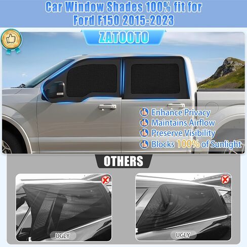 ظلال نافذة سيارة Zatooto Ford F-150 للفترة 2015-2020 ، شاشة نافذة سيارة F-150 لتخييم نافذة الطفل ، نافذة جانبية تغطية كاملة مع شبكة قابلة للتنفس in Kuwait