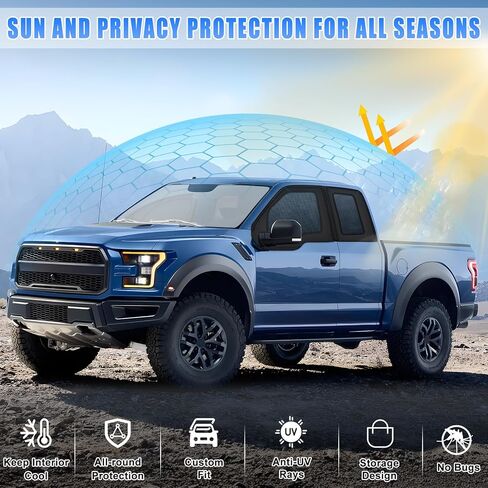 ظلال نافذة سيارة Zatooto Ford F-150 للفترة 2015-2020 ، شاشة نافذة سيارة F-150 لتخييم نافذة الطفل ، نافذة جانبية تغطية كاملة مع شبكة قابلة للتنفس in Kuwait