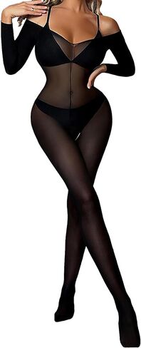 Women Long Sleeve One Piece Bodystockings Mesh Tights Jumpsuit Lingerie in Kuwait