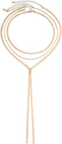 Long Layered Gold Choker Necklace for Women Fashion Triple Layering Snake Chain Chokers Thick Stack Pendant Y Necklaces Prom Formal Statement Jewelry in Saudi Arabia