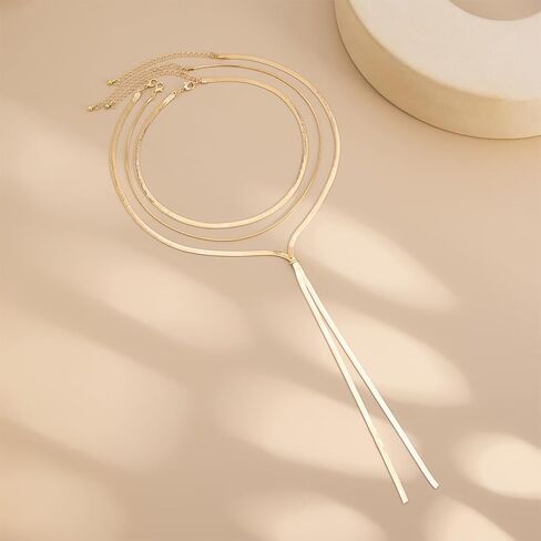 Long Layered Gold Choker Necklace for Women Fashion Triple Layering Snake Chain Chokers Thick Stack Pendant Y Necklaces Prom Formal Statement Jewelry in Saudi Arabia