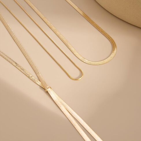 Long Layered Gold Choker Necklace for Women Fashion Triple Layering Snake Chain Chokers Thick Stack Pendant Y Necklaces Prom Formal Statement Jewelry in Saudi Arabia