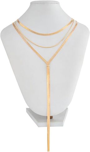 Long Layered Gold Choker Necklace for Women Fashion Triple Layering Snake Chain Chokers Thick Stack Pendant Y Necklaces Prom Formal Statement Jewelry in Saudi Arabia