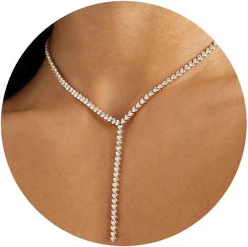 Lariat Necklace for Women,Heart Diamond Long Necklaces 14K Gold Plated Y-Shaped Necklace Luxury Costume Jewelry for Women in Saudi Arabia