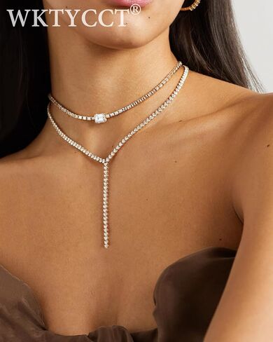 Lariat Necklace for Women,Heart Diamond Long Necklaces 14K Gold Plated Y-Shaped Necklace Luxury Costume Jewelry for Women in Saudi Arabia