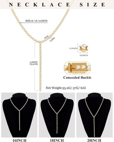 Lariat Necklace for Women,Heart Diamond Long Necklaces 14K Gold Plated Y-Shaped Necklace Luxury Costume Jewelry for Women in Saudi Arabia