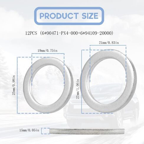12PCS Transmission Fluid and Rear Differential Oil Drain Plug Washer Gasket Seal, Oil Plug Washer, Aluminum Engine O il Crush Washers for Honda, Replace OEM# 94109-2000 & 90471-PX4-000 in Saudi Arabia
