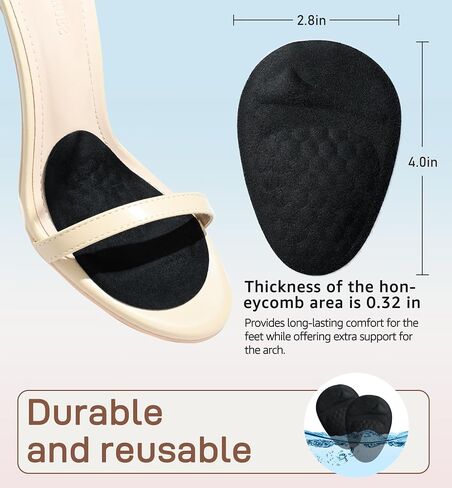 HiRui Ball of Foot Cushions (2 Pairs), Metatarsal Pads for Women, Non-Slip Comfort Heel Inserts for Loose Shoes, Arch Support for Foot Pain Relief, Plantar Fasciitis, Blisters, Friction (Beige) in Saudi Arabia