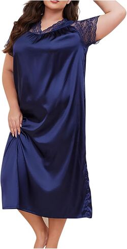 بالإضافة إلى حجم قمصان النوم الحريرية للنساء الساتان الليلي Tshirt Tshirt Lightgown Lace Sleepwear Dress Dress Outfits Summer in Kuwait