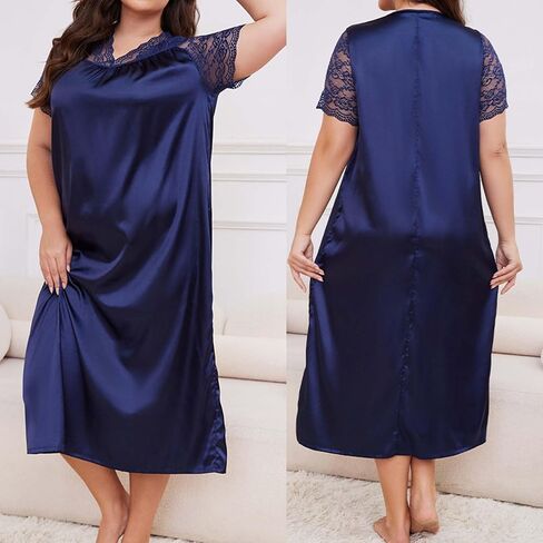 بالإضافة إلى حجم قمصان النوم الحريرية للنساء الساتان الليلي Tshirt Tshirt Lightgown Lace Sleepwear Dress Dress Outfits Summer in Kuwait
