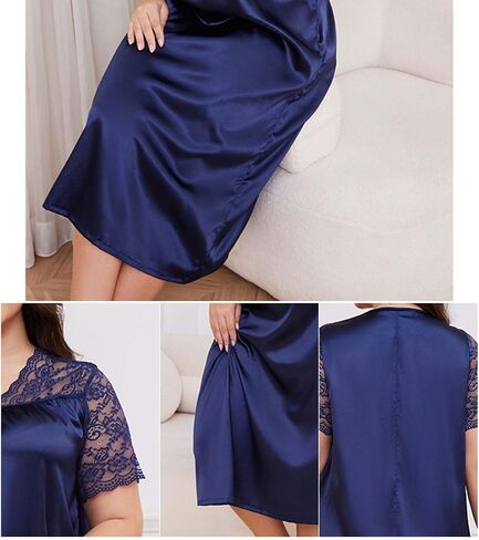 بالإضافة إلى حجم قمصان النوم الحريرية للنساء الساتان الليلي Tshirt Tshirt Lightgown Lace Sleepwear Dress Dress Outfits Summer in Kuwait
