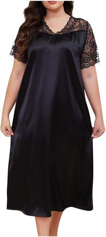 بالإضافة إلى حجم قمصان النوم الحريرية للنساء الساتان الليلي Tshirt Tshirt Lightgown Lace Sleepwear Dress Dress Outfits Summer in Kuwait