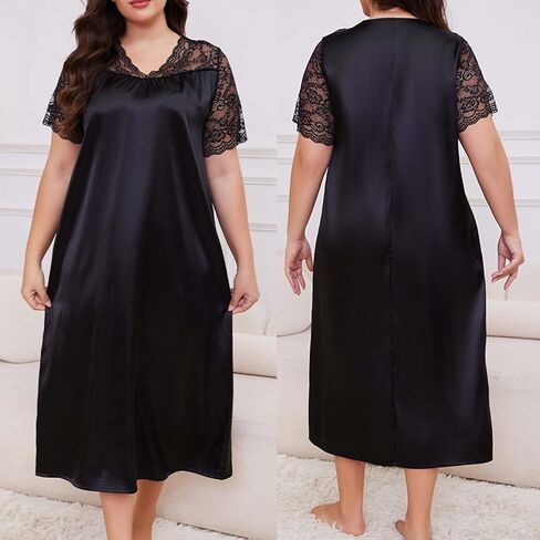 بالإضافة إلى حجم قمصان النوم الحريرية للنساء الساتان الليلي Tshirt Tshirt Lightgown Lace Sleepwear Dress Dress Outfits Summer in Kuwait