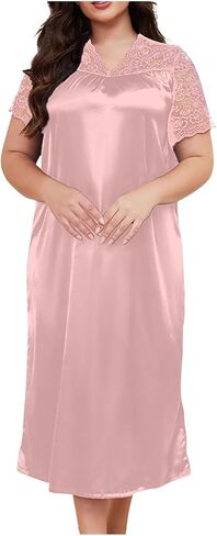 بالإضافة إلى حجم قمصان النوم الحريرية للنساء الساتان الليلي Tshirt Tshirt Lightgown Lace Sleepwear Dress Dress Outfits Summer in Kuwait