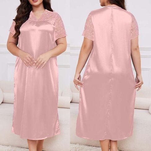 بالإضافة إلى حجم قمصان النوم الحريرية للنساء الساتان الليلي Tshirt Tshirt Lightgown Lace Sleepwear Dress Dress Outfits Summer in Kuwait