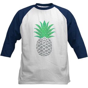 CafePress Gray Green Pineapple Cute Women Gi Baseball Jersey Kids Cotton Baseball Jersey, 3/4 Raglan Sleeve Shirt in Saudi Arabia