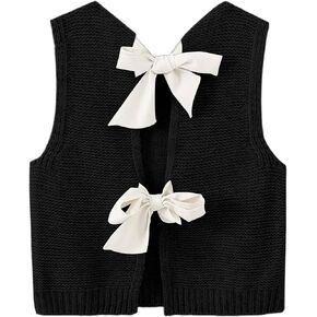 Cioatin Women Y2K Backless Tie Up Knit Crop Sweater Vest Sleeveless Round Neck Split Open Back Pullover Summer Tank Tops in Saudi Arabia